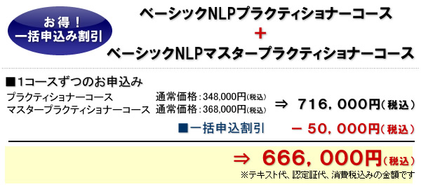 ベーシックNLPプラクティショナーコース&ベーシックNLPマスタープラクティショナーコース 一括申込み割引