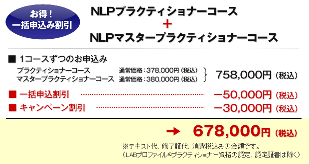 NLPプラクティショナーコース＆NLPマスタープラクティショナーコース　一括申込み割引