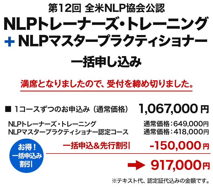 NLPトレーナーズ・トレーニング+NLPマスター一括