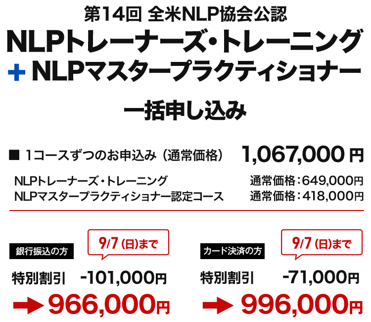 NLPトレーナーズ・トレーニング+NLPマスター一括