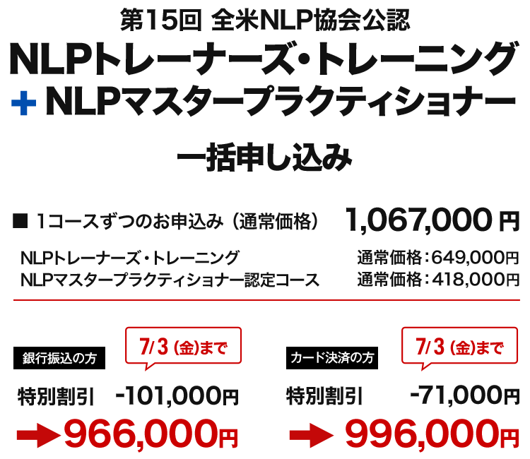 NLPトレーナーズ・トレーニング+NLPマスター一括