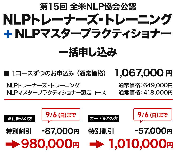 NLPトレーナーズ・トレーニング+NLPマスター一括