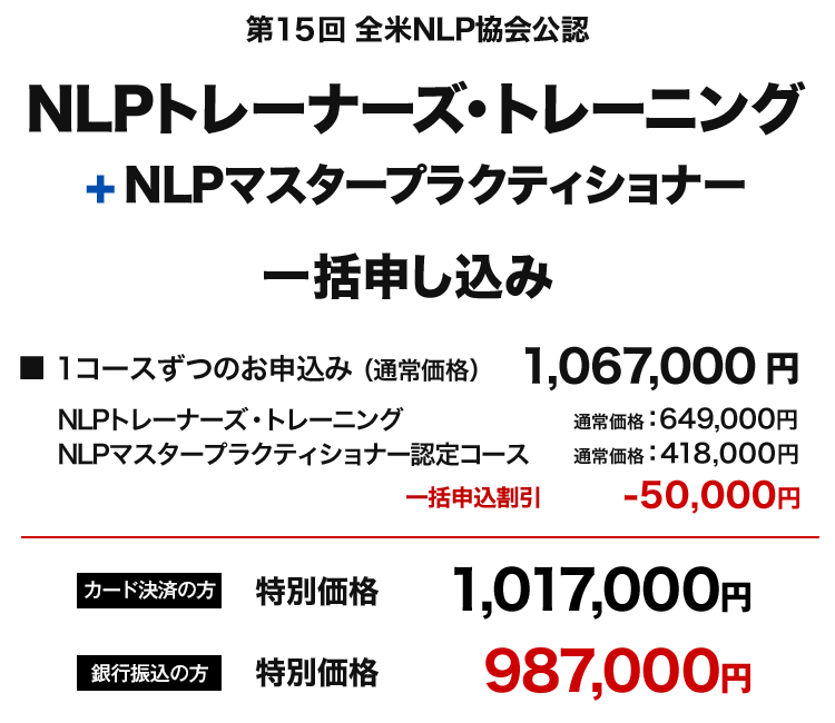 NLPトレーナーズ・トレーニング+NLPマスター一括