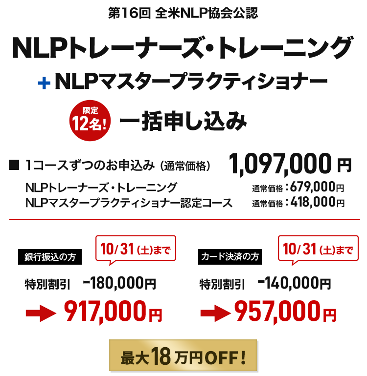 NLPトレーナーズ・トレーニング+NLPマスター一括