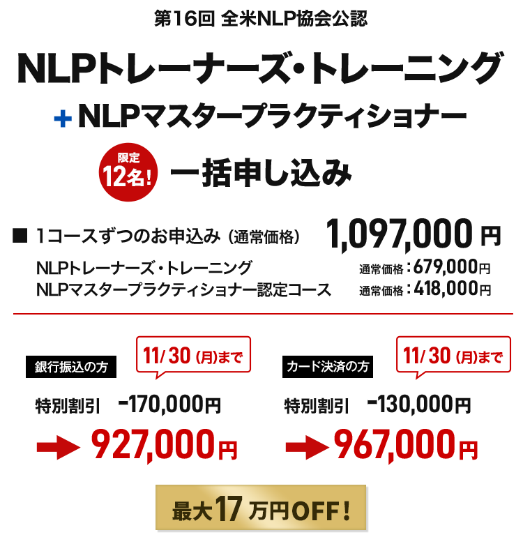 NLPトレーナーズ・トレーニング+NLPマスター一括